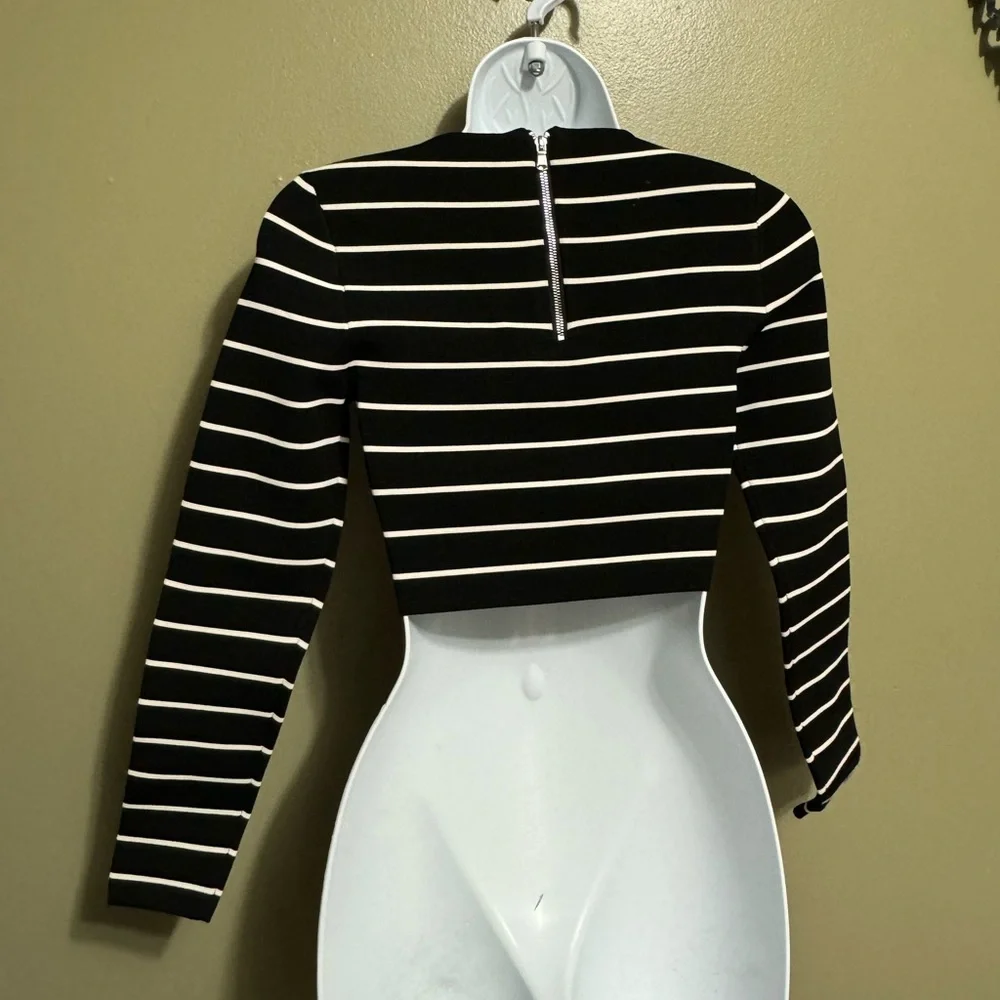 Good American Womens Stripe Long Sleeve Crop Top Size 0‎